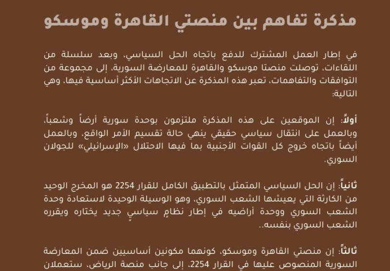 Memorandum of Understanding between the Cairo and Moscow Platforms
