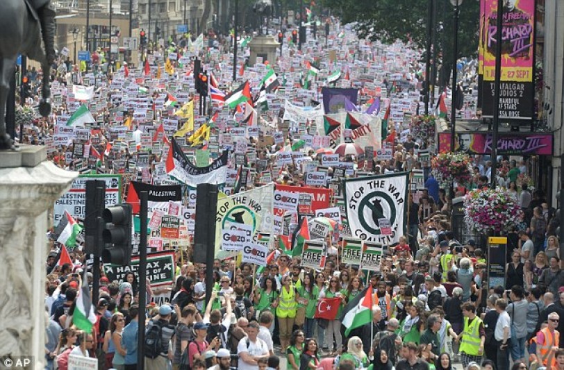 تظاهرات احتجاجية في لندن تضامناً مع الفلسطينيين ضد الاحتلال