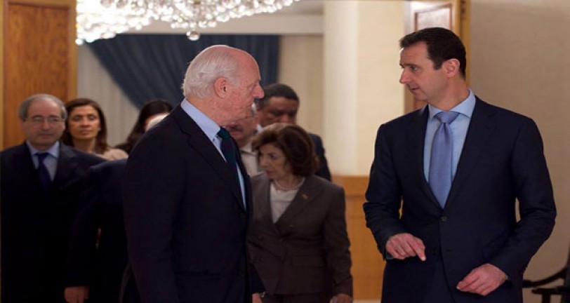 الأسد ودي ميستورا يبحثان الحل السياسي ومكافحة الإرهاب في سورية