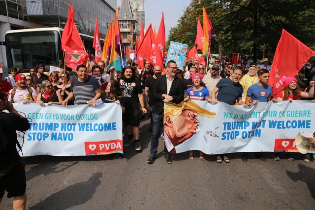 المظاهرات تسبق ترامب إلى بروكسل