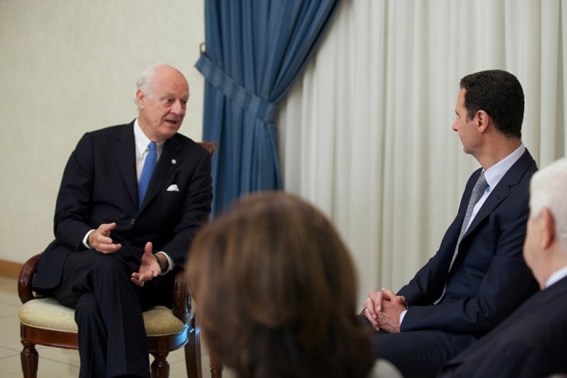 الرئيس الأسد يجدد خلال لقائه دي ميستورا حرص سورية على دعم أي مبادرة تسهم في حل الأزمة بما يحفظ حياة المواطنين ومؤسسات الدولة