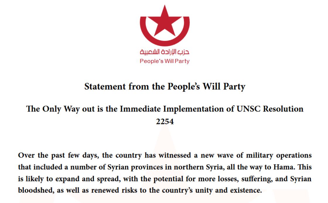 Statement from the People’s Will Party: The Only Way out is the Immediate Implementation of UNSC Resolution 2254