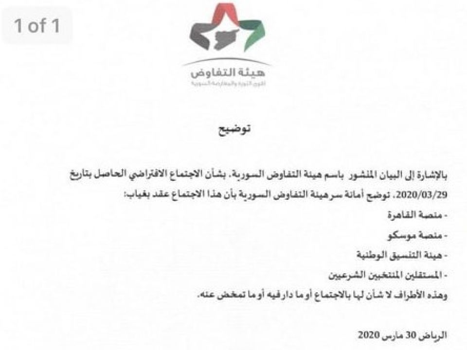 حول ما قيل إنه اجتماع لهيئة التفاوض