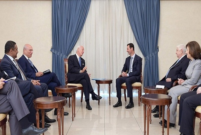 الرئيس الأسد يستقبل دي ميستورا: الدولة حريصة على سلامة المدنيين في كل بقعة من الأرض السورية