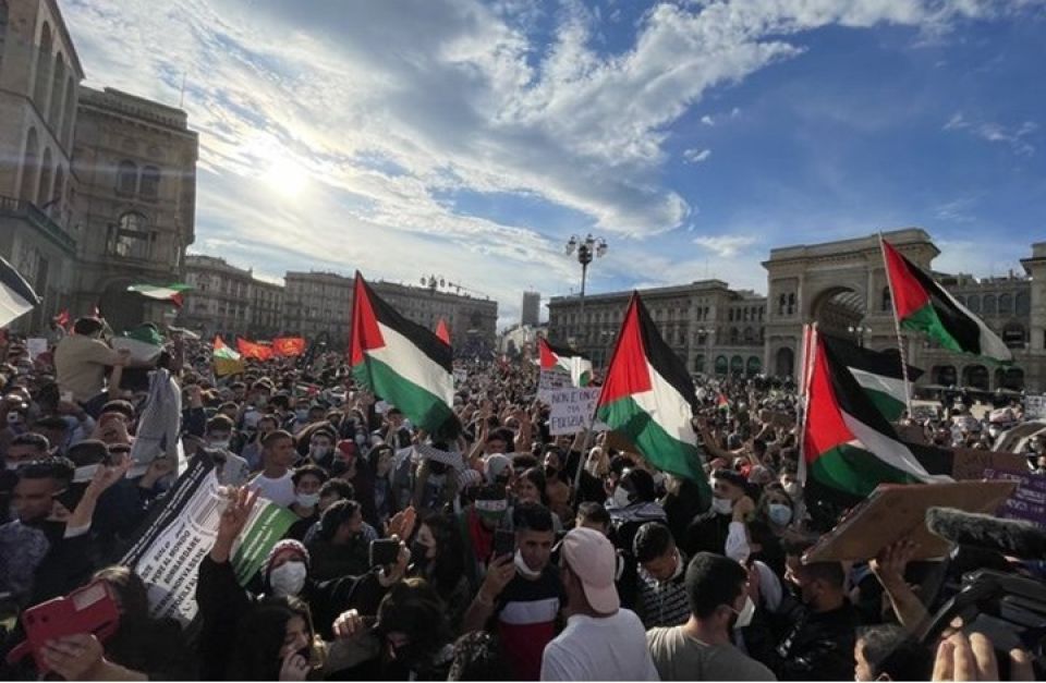3 آلاف متظاهر في ميلانو تنديداً بجرائم الاحتلال في فلسطين